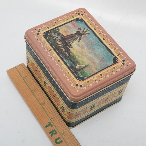 Vintage Small Windmill Sailboat Tin Decorative Metal Retro Trinket Green Beige - Picture 5 of 7